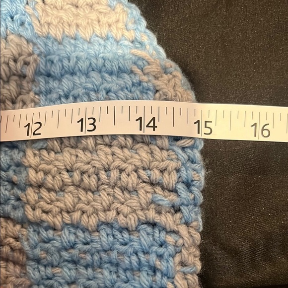 Blue and Gray Checkered Knit Crochet Crop Top Size Small - Picture 3 of 3